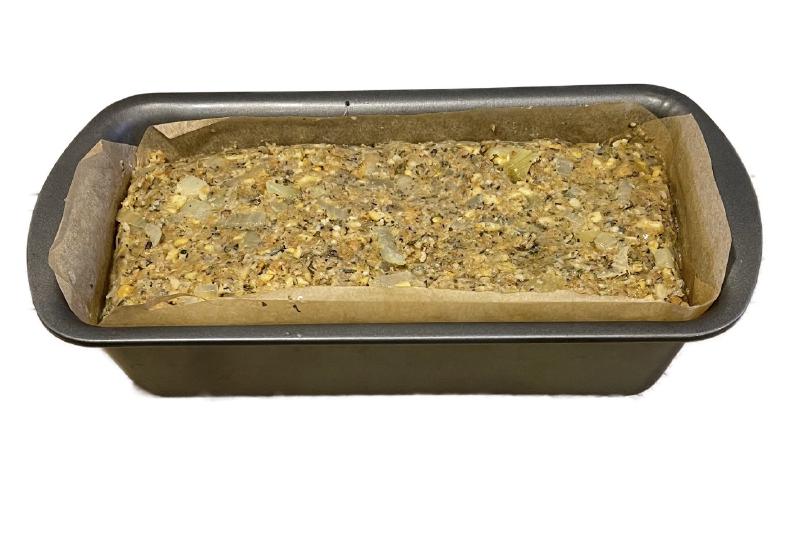 Image of Nut Roast mix pressed into a loaf tin